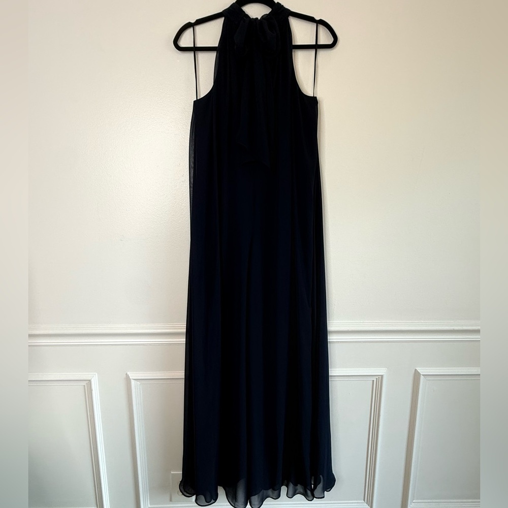NEW MSK Tie Back Chiffon Wide Leg Navy Halter Neck Evening Jumpsuit - Picture 6 of 11